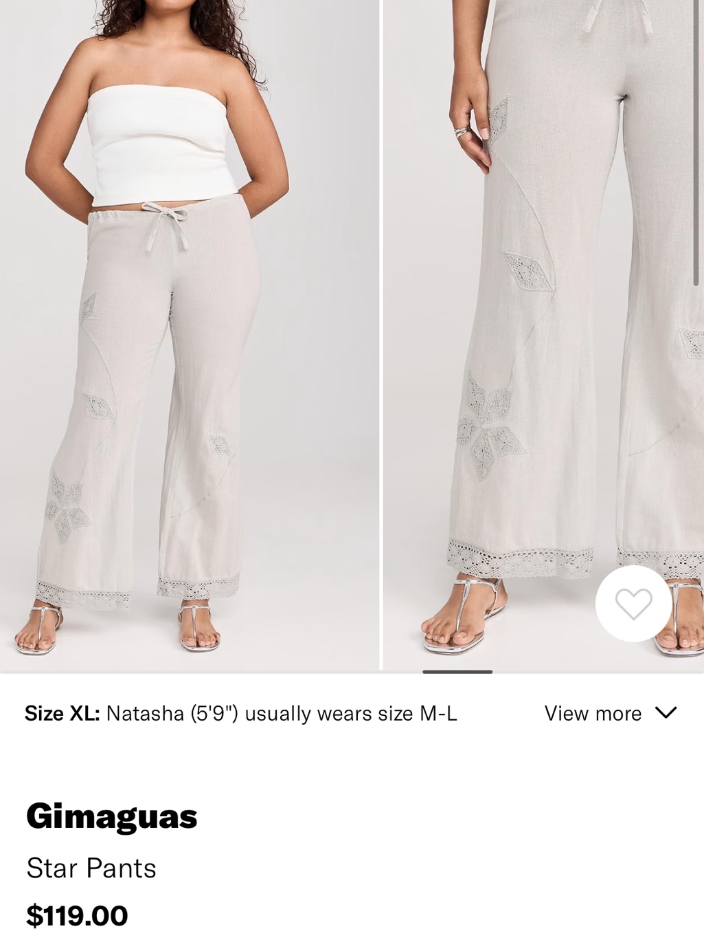 Nwt Gimaguas Star Embroidered Wide-Leg Pants In Light Gray - Xl